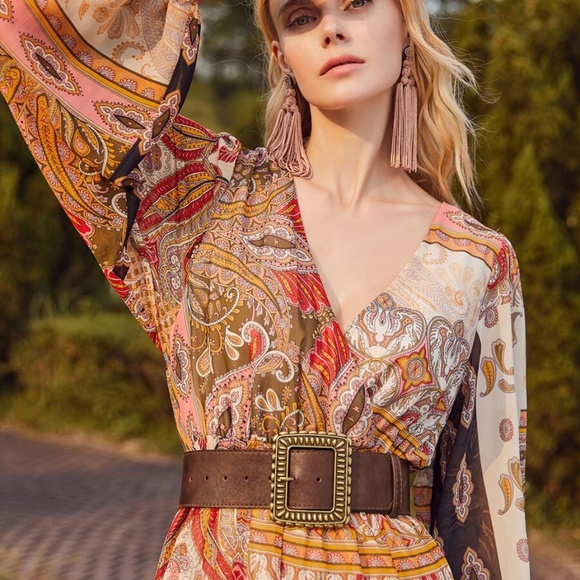 brown vegan leather gold tone buckle belt boho - Picture 2 of 5